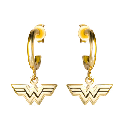 DC Comics Wonder Woman Logo Charm Hoop Dangle Earrings - Sallyrose