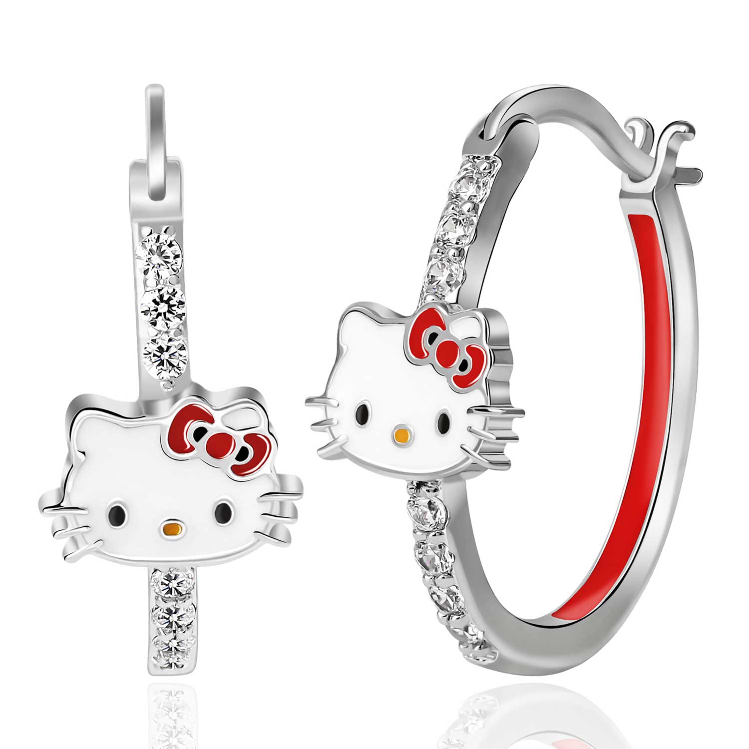 Hello Kitty Cubic Zirconia Hoop Earrings