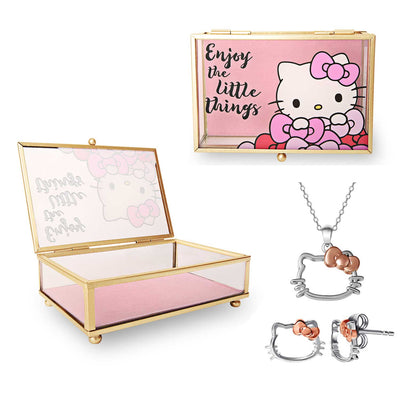 3-Piece Hello Kitty Silhouette Necklace Earrings and Matching Jewelry Box Set