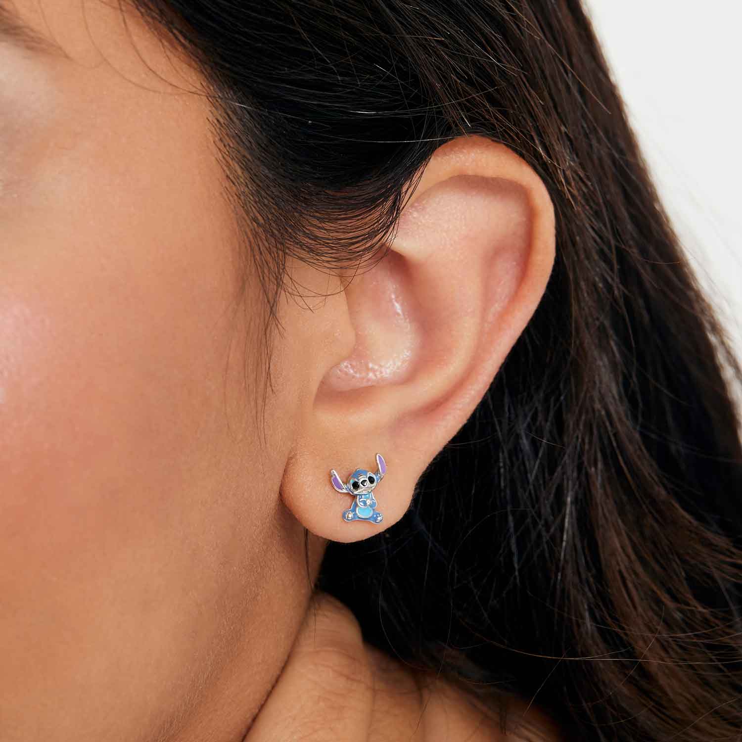 Disney Lilo and Stitch Sterling Silver 3D Blue Enamel Stud Earrings