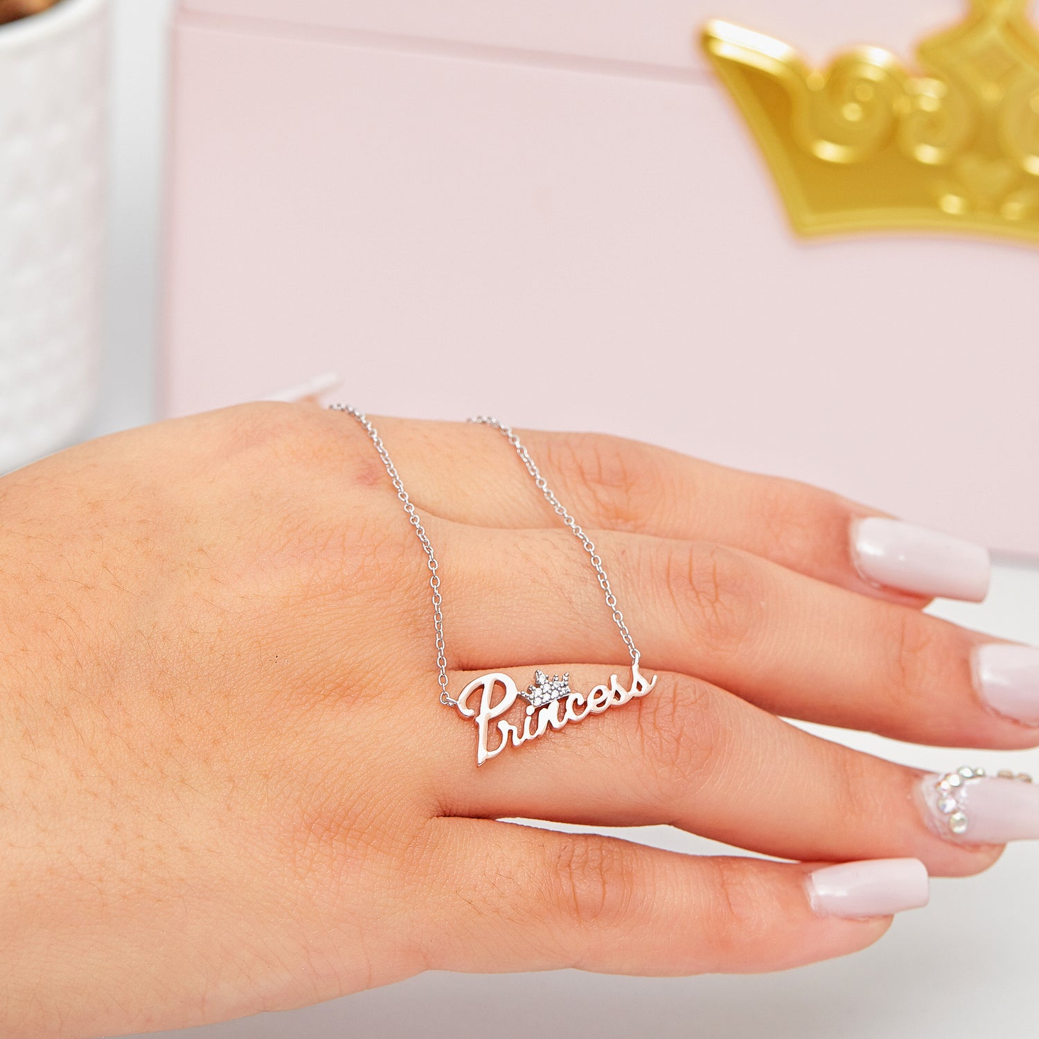 Disney Princess Sterling Silver Cubic Zirconia Crown Necklace - Sallyrose