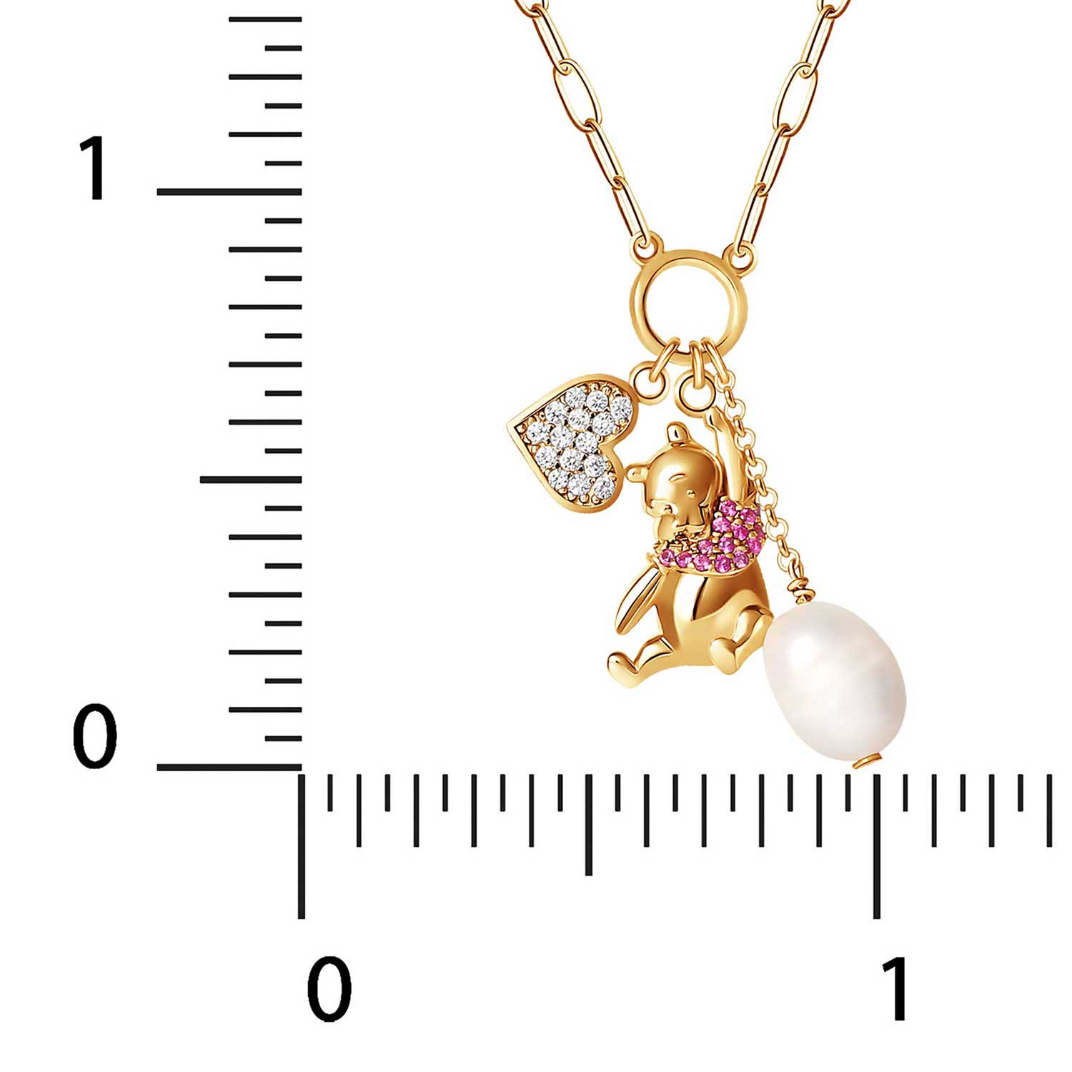 Disney Winnie the Pooh Gold-flash plated Charm Cultured Freshwater Pearl Necklace