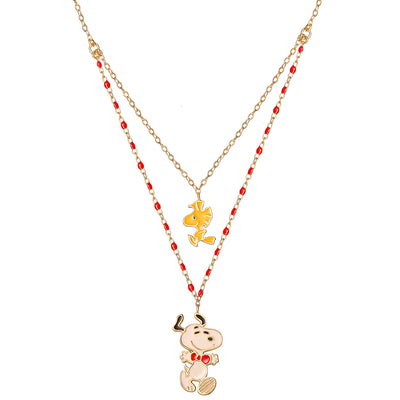 Peanuts Snoopy and Woodstock Sterling Silver Enamel Layered Necklace