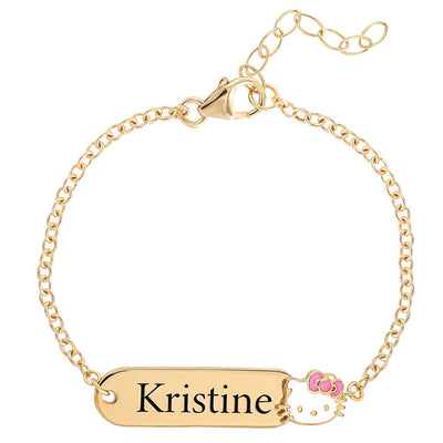 Hello Kitty Girls Custom Choice of Color: Gold or Silver ID Name Bracelet