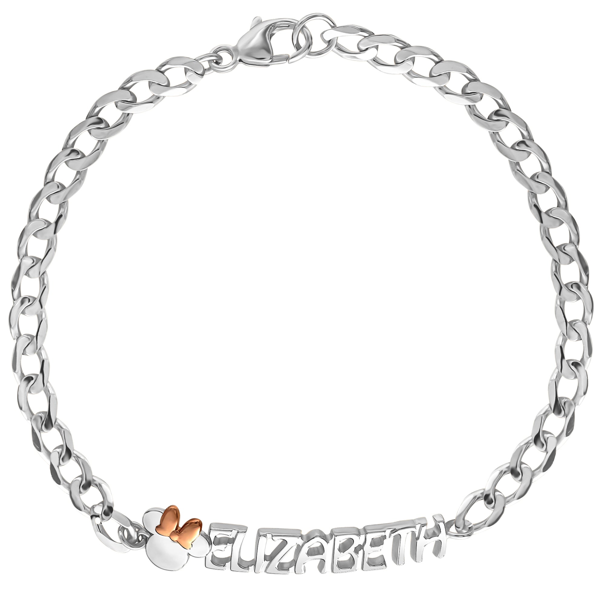 Disney Minnie Mouse Girls Custom Choice of Color: Gold or Silver Name Bracelet