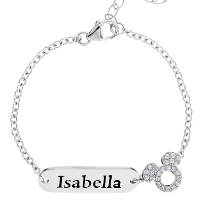 Disney Mickey Mouse Girls Custom Choice of Color: Gold or Silver ID Name Bracelet
