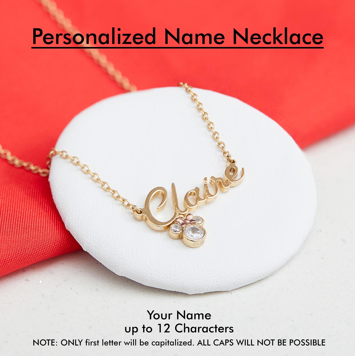 Disney Minnie Mouse Script Choice of Color: Gold or Silver Name Necklace