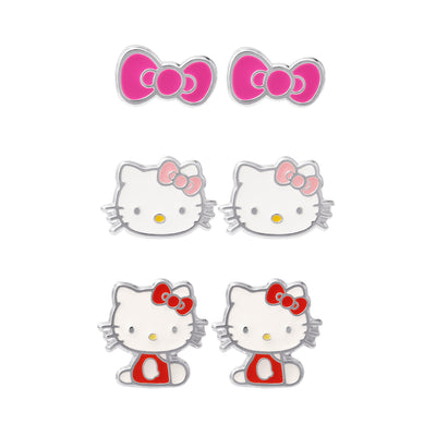 Hello Kitty 3 Piece Earrings Stud Set in Silver