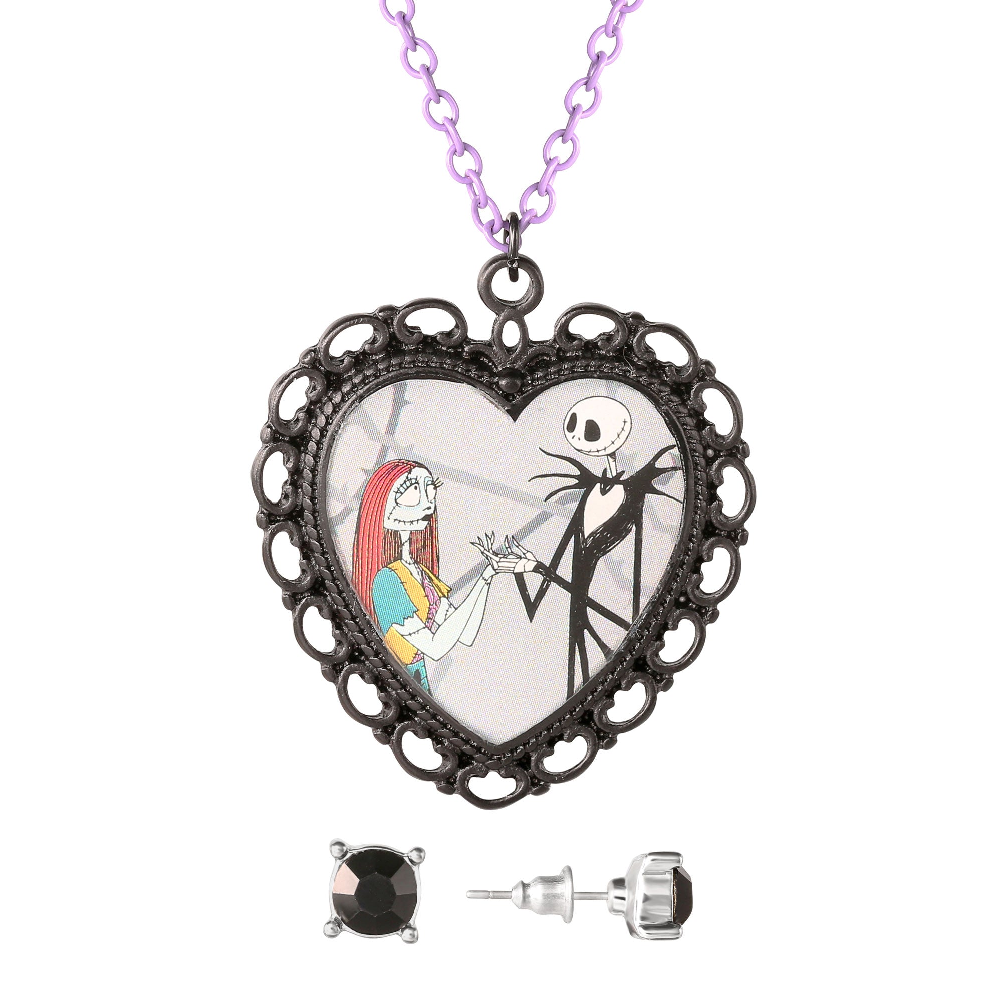 Disney The Nightmare Before Christmas Jack and Sally Earring and Necklace Set