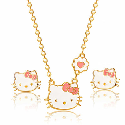 Hello Kitty Girls Pink Necklace and Stud Earrings Jewelry Set