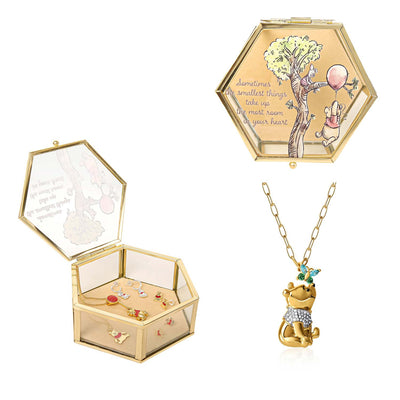 Disney Winnie the Pooh Butterfly Necklace and Glass Jewelry Box Gift Set