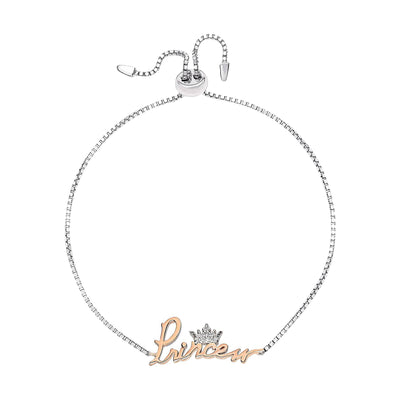 Disney Princess Sterling Silver Cubic Zirconia Tiara Adjustable Lariat Bracelet