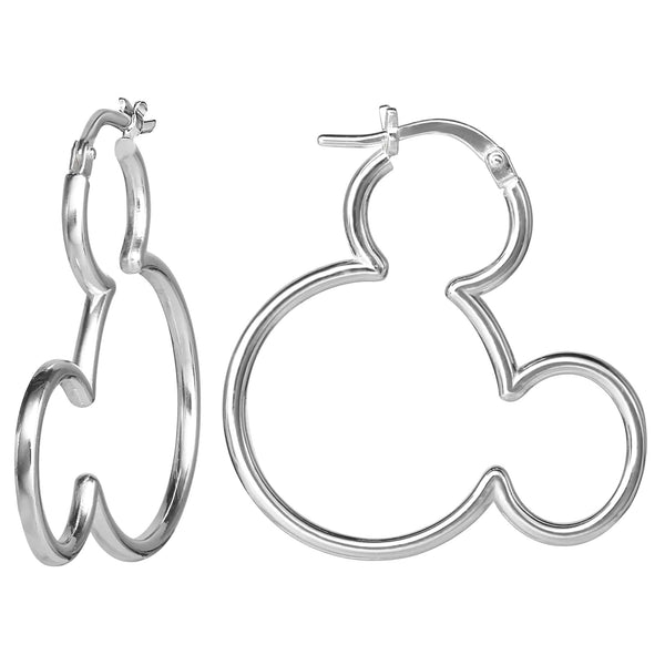 Disney Mickey Mouse Sterling Silver Silhouette Hoop Earrings