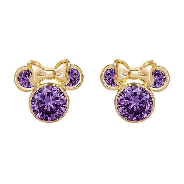 Disney Minnie Mouse 14K Gold CZ Purple Earrings - Sallyrose