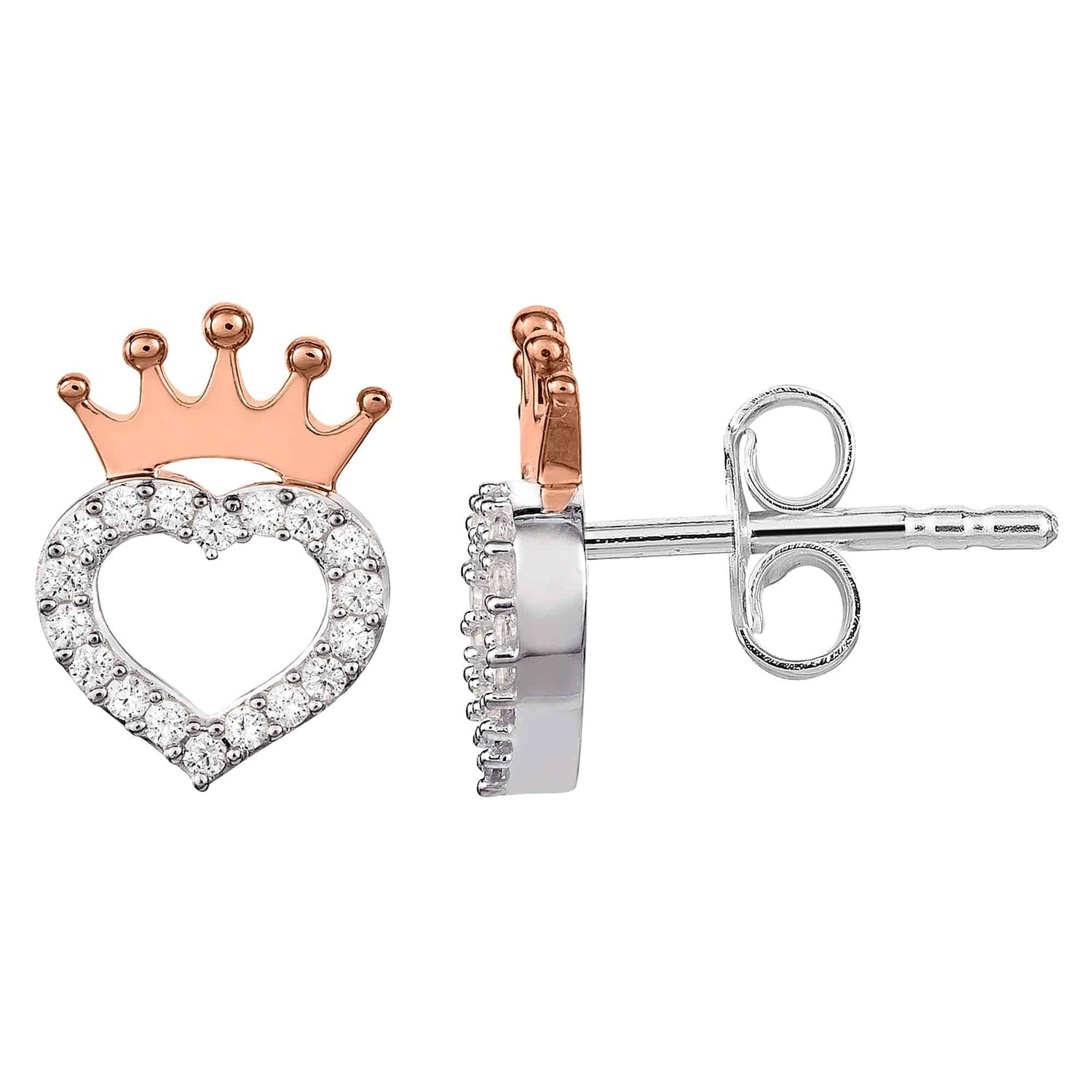 Disney Princess Sterling Silver Cubic Zirconia Heart Crown Stud Earrings - Sallyrose