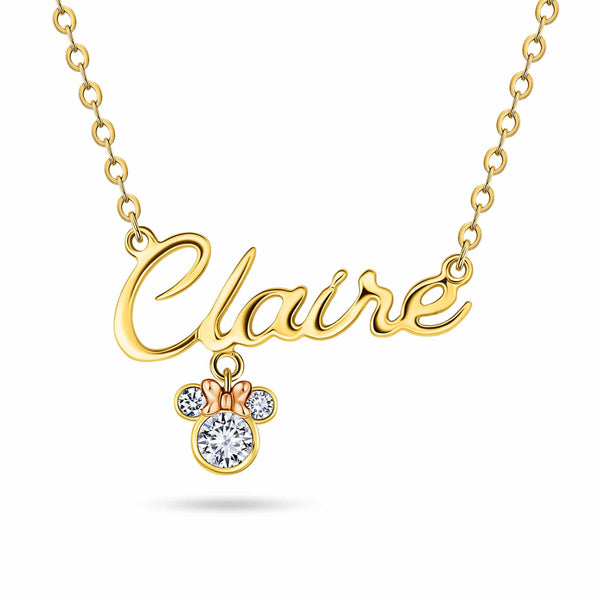 Disney Minnie Mouse Script Silver Gold Name Necklace Gold