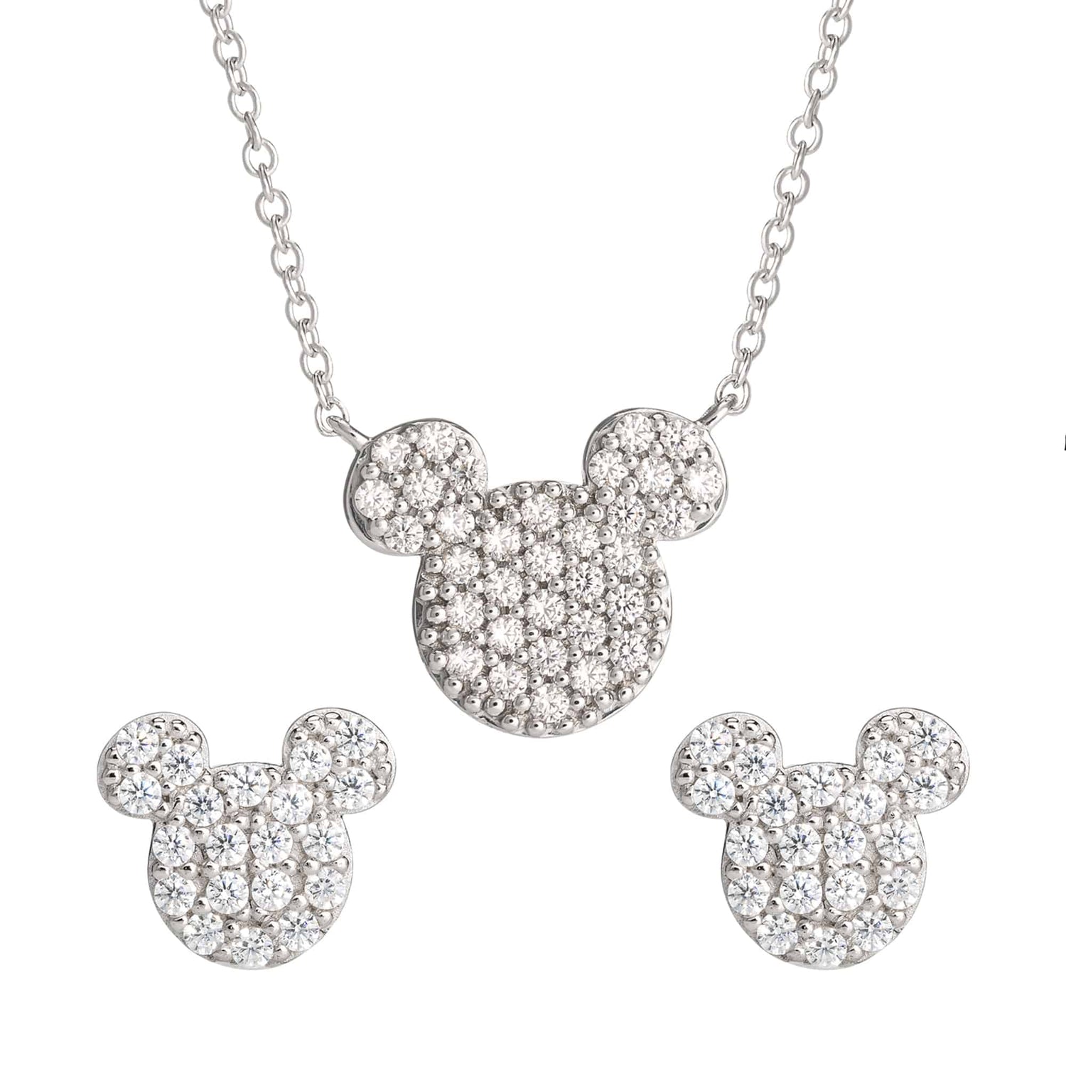 Mickey Mouse Sterling Silver Sparkle Earring and Necklace Set - Sallyrose