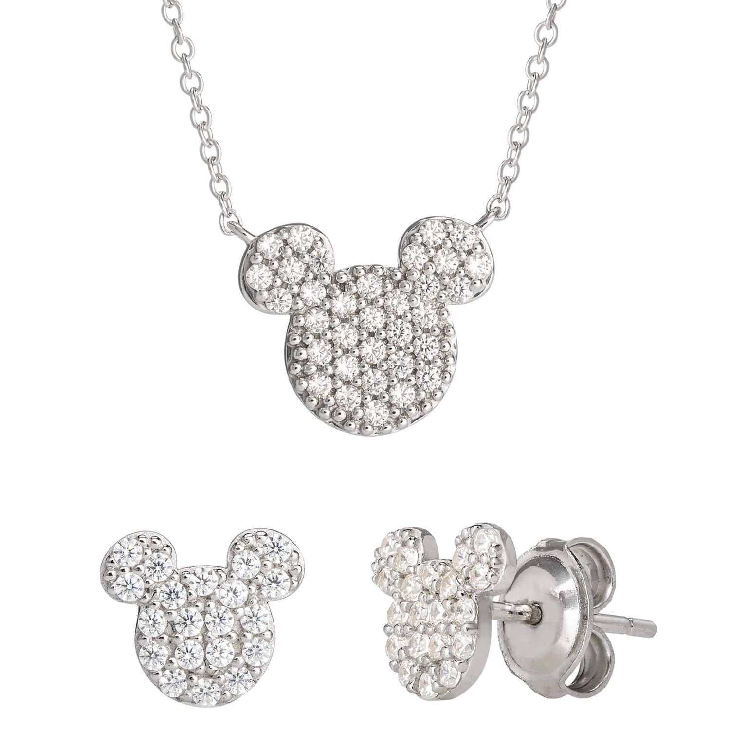 Mickey Mouse Sterling Silver Sparkle Earring and Necklace Set - Sallyrose