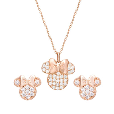 Disney Minnie Mouse Sterling Silver Rose Gold Earring and Necklace Set - Sallyrose
